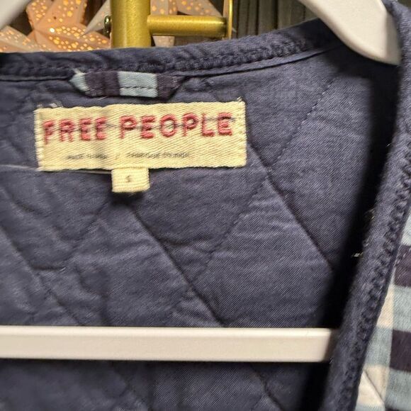 Free People Claudine Gingham Check Print Vest in Navy Combo NWOT - Picture 5 of 7